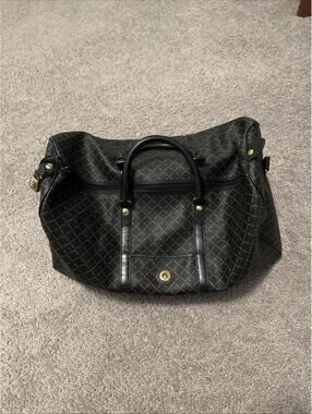 La Tour Eiffel Paris Brown Leather Monogrammed Weekender Duffle Bag Carry On